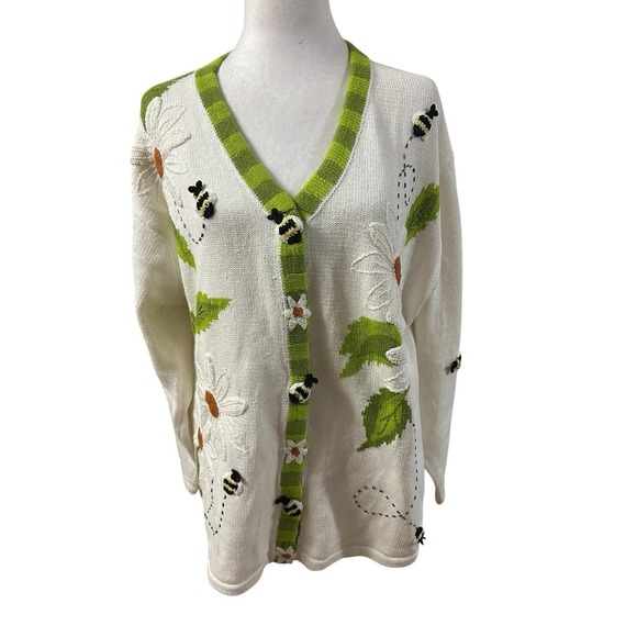 Storybook Knits Embroidered Cardigan. Bees & Flowers Sz 2X - Picture 1 of 8